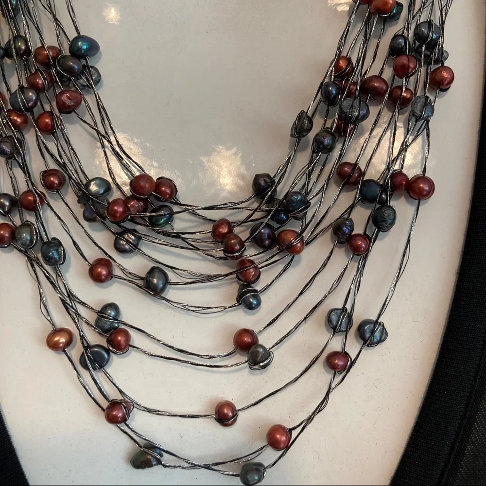 "Night River” by Novica Floating Pearl Statement Necklace (19”) - Picture 2 of 5